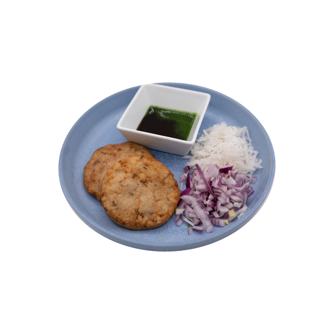 Aloo Tikki 2 pcs with chutney onion daikon